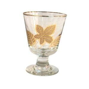Libbey Footed Glass With 22K Gold Leaf Design Cordial or Desert Glass 4.25" x 3"